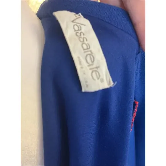 Vintage VASSARETTE Full Length Sz Sm Blue And Red Velour Robe Pockets With Belt - Picture 11 of 13